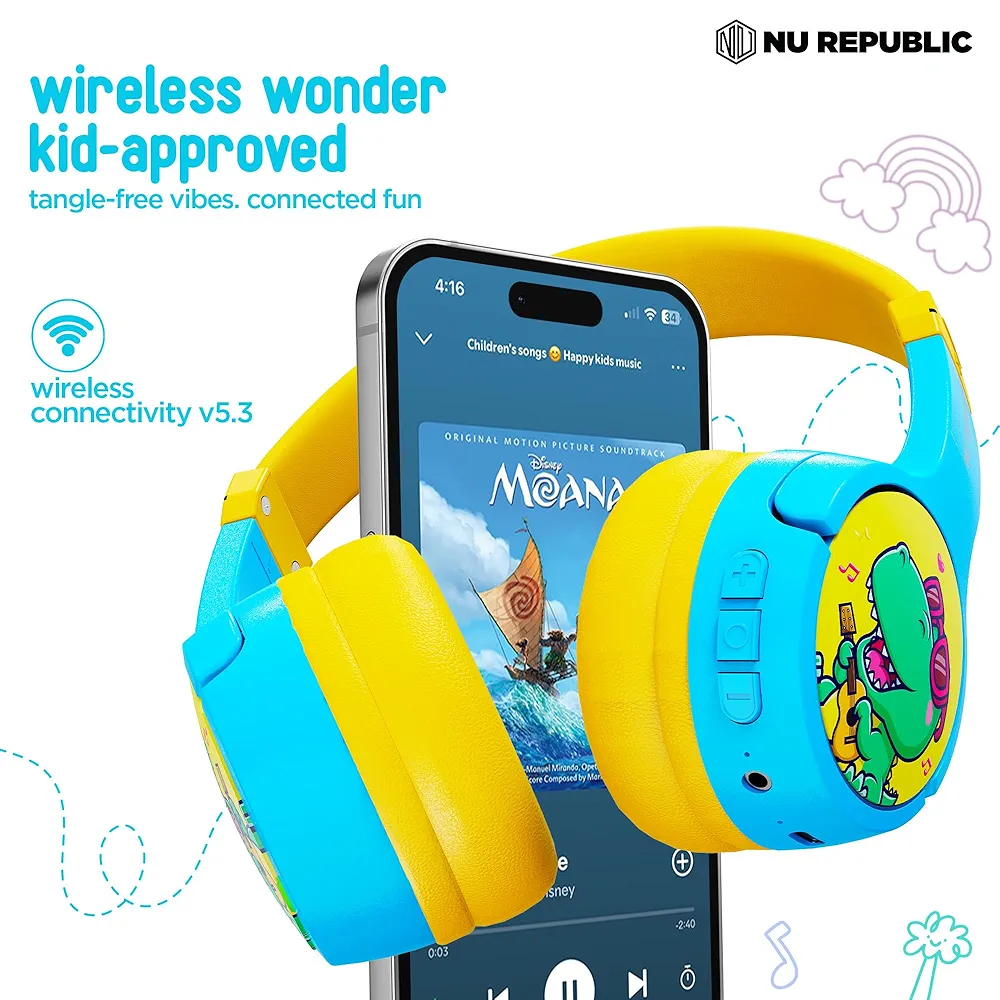 Beatpop Kids Headphones | Safe Volume 85 dBA | 42H Playtime | X-Bass® Technology | 40mm Neodymium Drivers | Type-C Fast Charging | ENC Bluetooth On-Ear Headphones (Blue & Yellow)