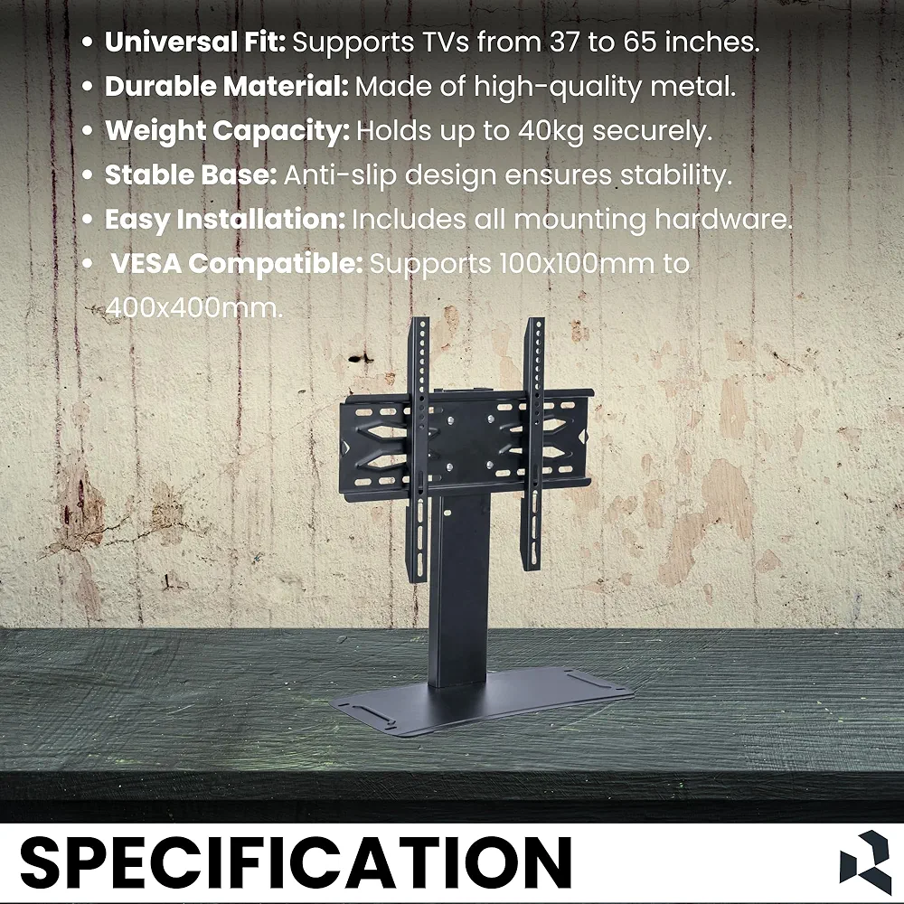 Portable TV Stand for 32–55 Inch LED & LCD Smart TVs | Heavy Duty Adjustable Table-Top Mount Stand, Alloy Steel, Black