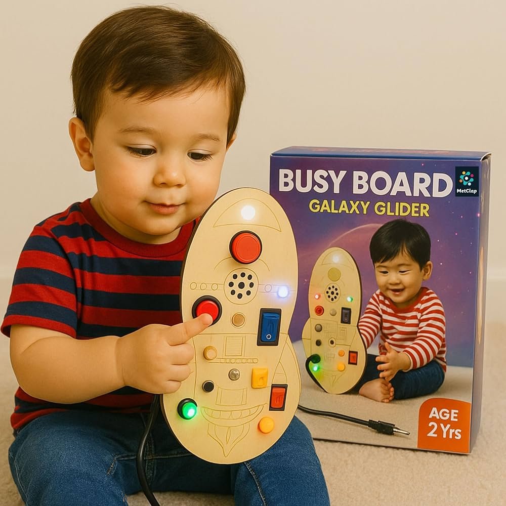 Galaxy Glinder Busy Board for Toddlers – Rocket Adventure