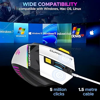 Optical Gaming Mouse – 7-Button Wired USB Mouse with 3600 DPI & RGB Lighting, Ergonomic Design for PC & Laptop