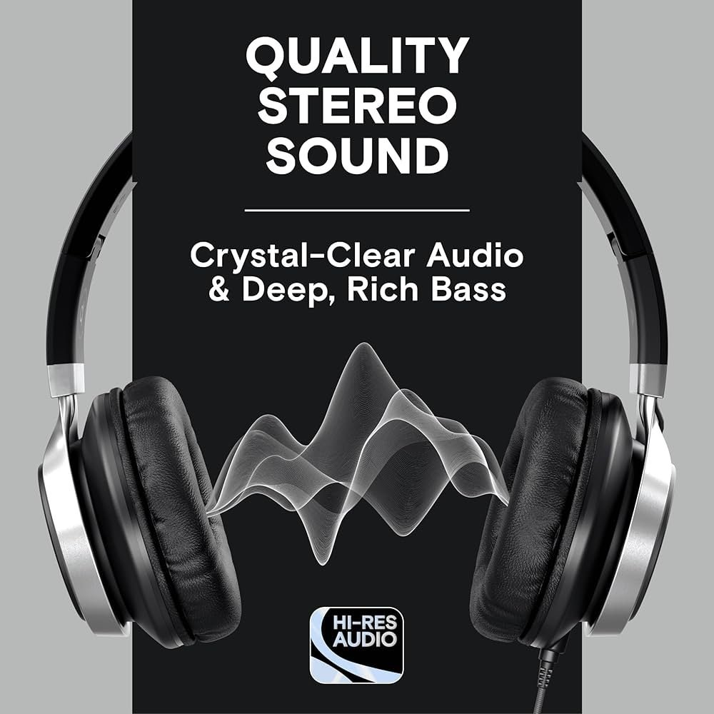 Foldable Noise Isolating On-Ear Headphones with Mic & Volume Control (Black, Wired)