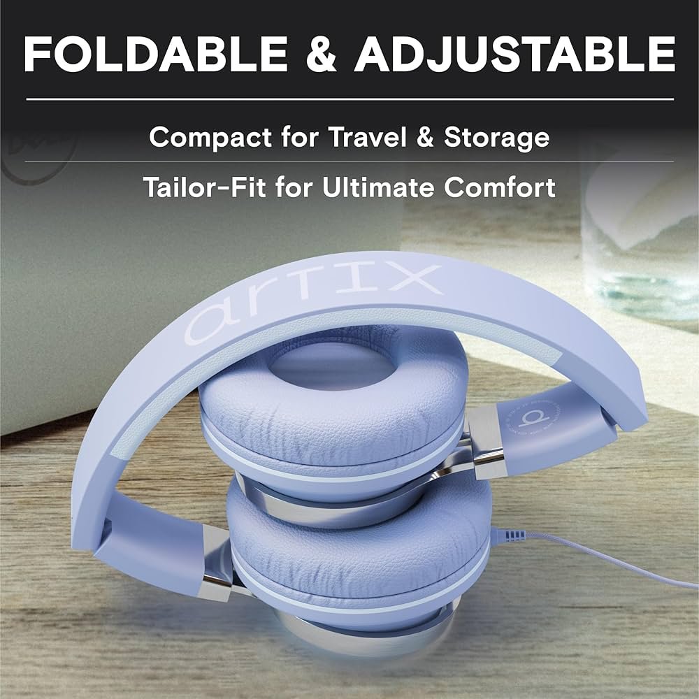 Foldable Noise Isolating On-Ear Headphones with Mic & Volume Control (Lavender, Wired)