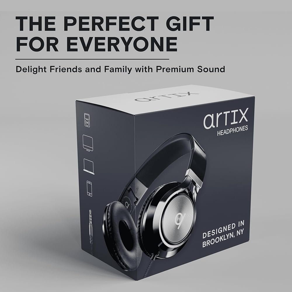 Foldable Noise Isolating On-Ear Headphones with Mic & Volume Control (Black, Wired)