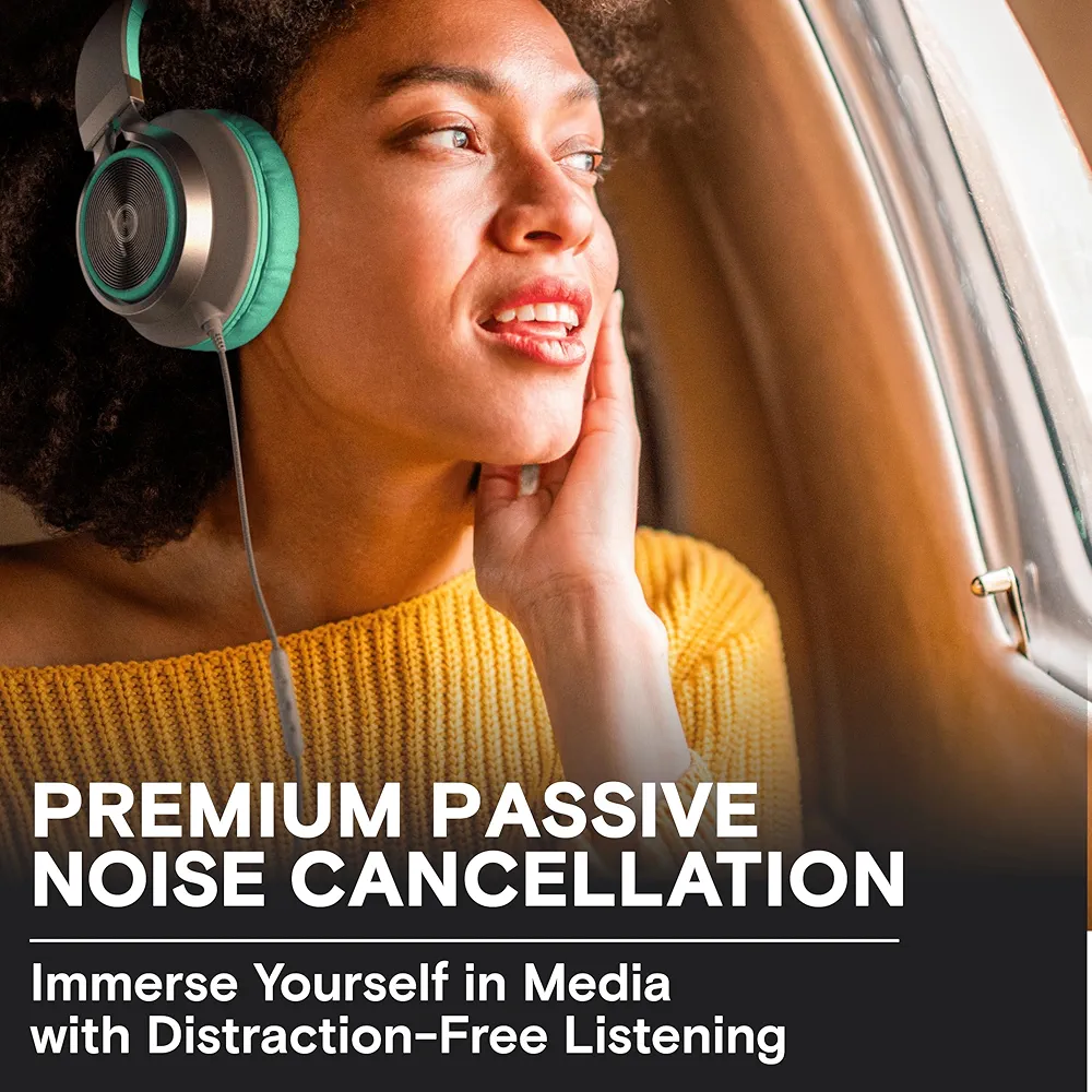 Foldable Noise Isolating On-Ear Headphones with Mic & Volume Control (Turquiose, Wired)