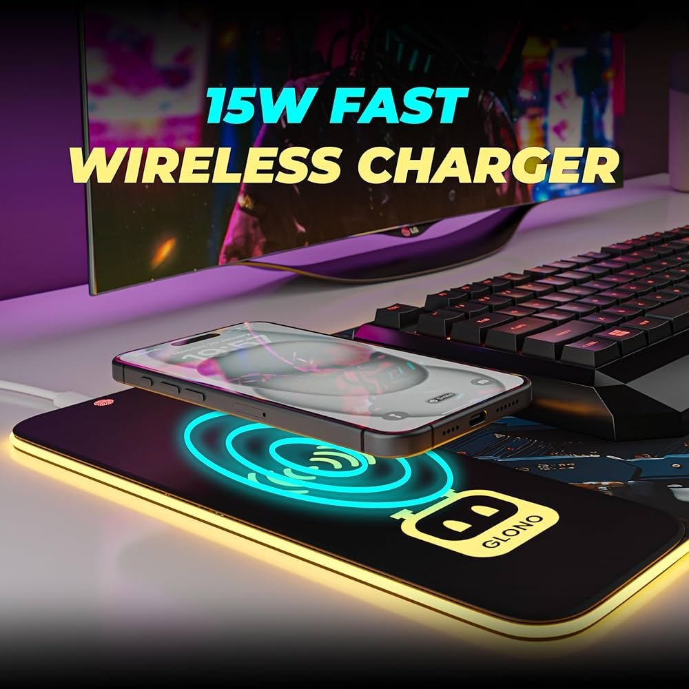 Light Gaming Mouse Pad with 15W Fast Wireless Charger for PCs