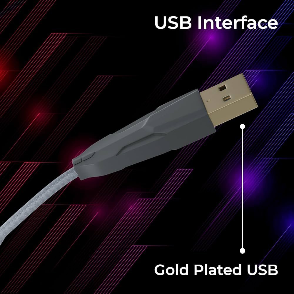 Gaming Keyboard – 104 Keys, Multi-Color LED, Braided Cable, Gold-Plated USB, Anti-Ghosting, Laser Keycaps, Multimedia Keys, 2-Step Stand (White)