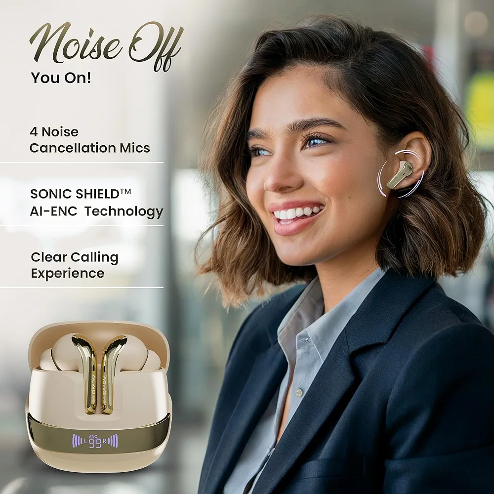 747 TWS Earbuds | Dual Device Connectivity | ANC 32dB | 4 AI-ENC Mics | 65H Playtime | Bass & Theatre Modes | 3D Spatial Audio | Bluetooth 5.4 | Ergonomic Design (Coffee Cream)