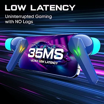 Gaming in-Ear Earbuds with 35ms Low Latency, Dual RGB Aurora Lights, 13mm Bass Drivers & Passive Noise Cancellation (Blue)