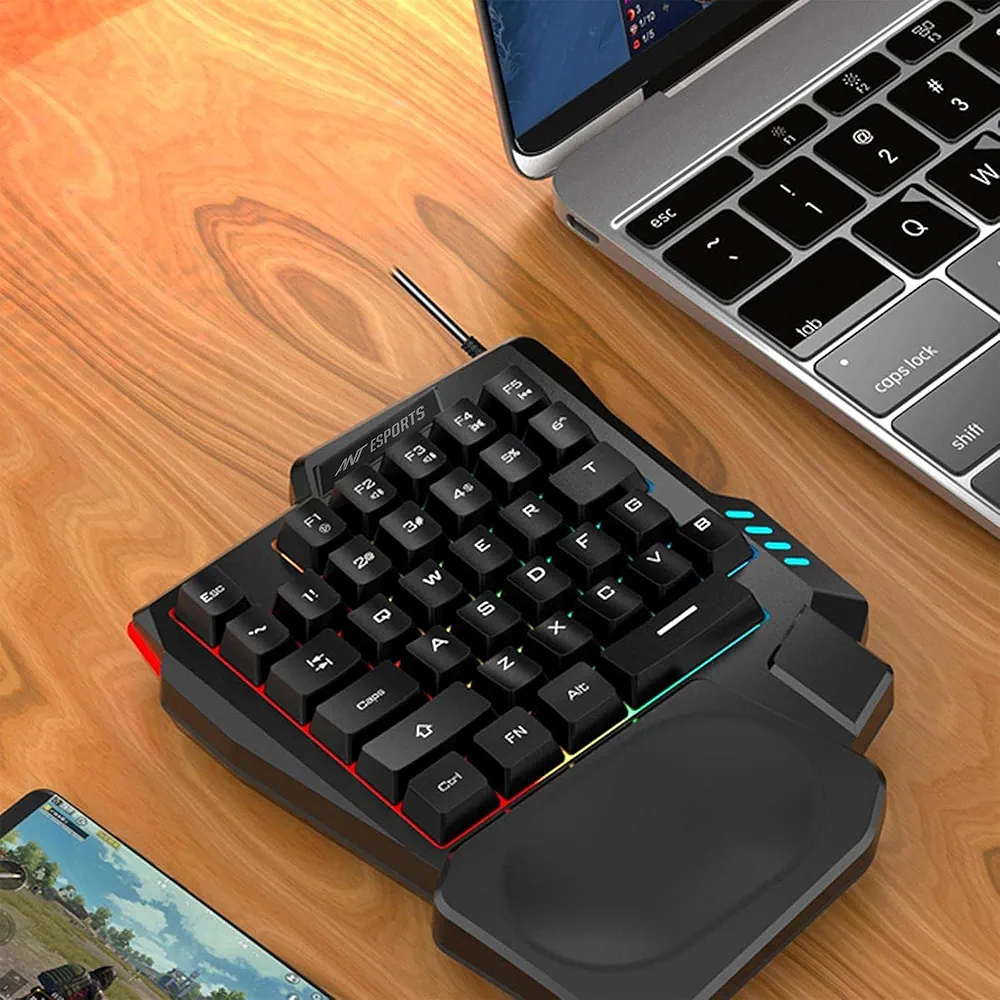 One-Handed RGB Gaming Keyboard – 35-Key Mini Backlit Ergonomic Game Controller for PC