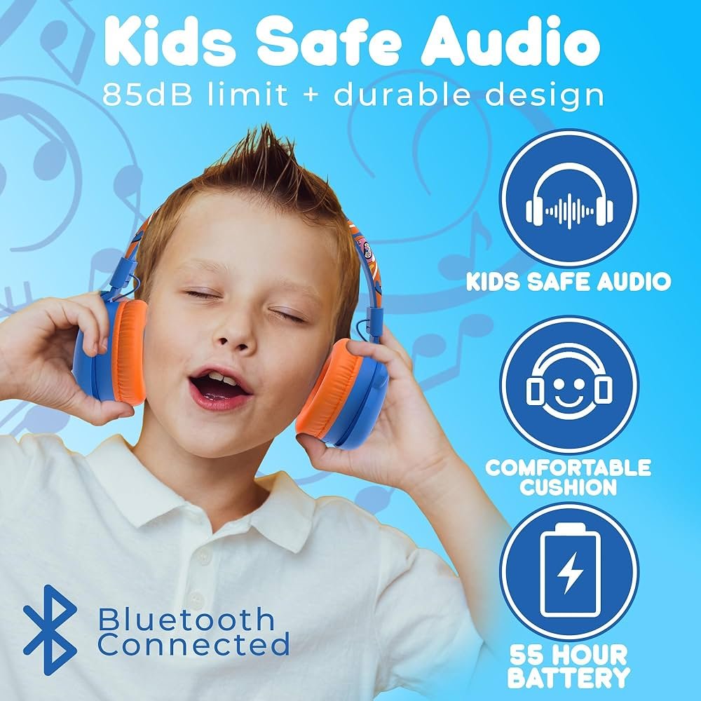 Booma Echo Over-Ear Wireless Headphones | Bluetooth 5.4 | Hi-Res Audio | 55H Playtime | USB-C Fast Charging | 10M Range | Kid-Safe Modes | Comfortable & Durable Design (Blue)