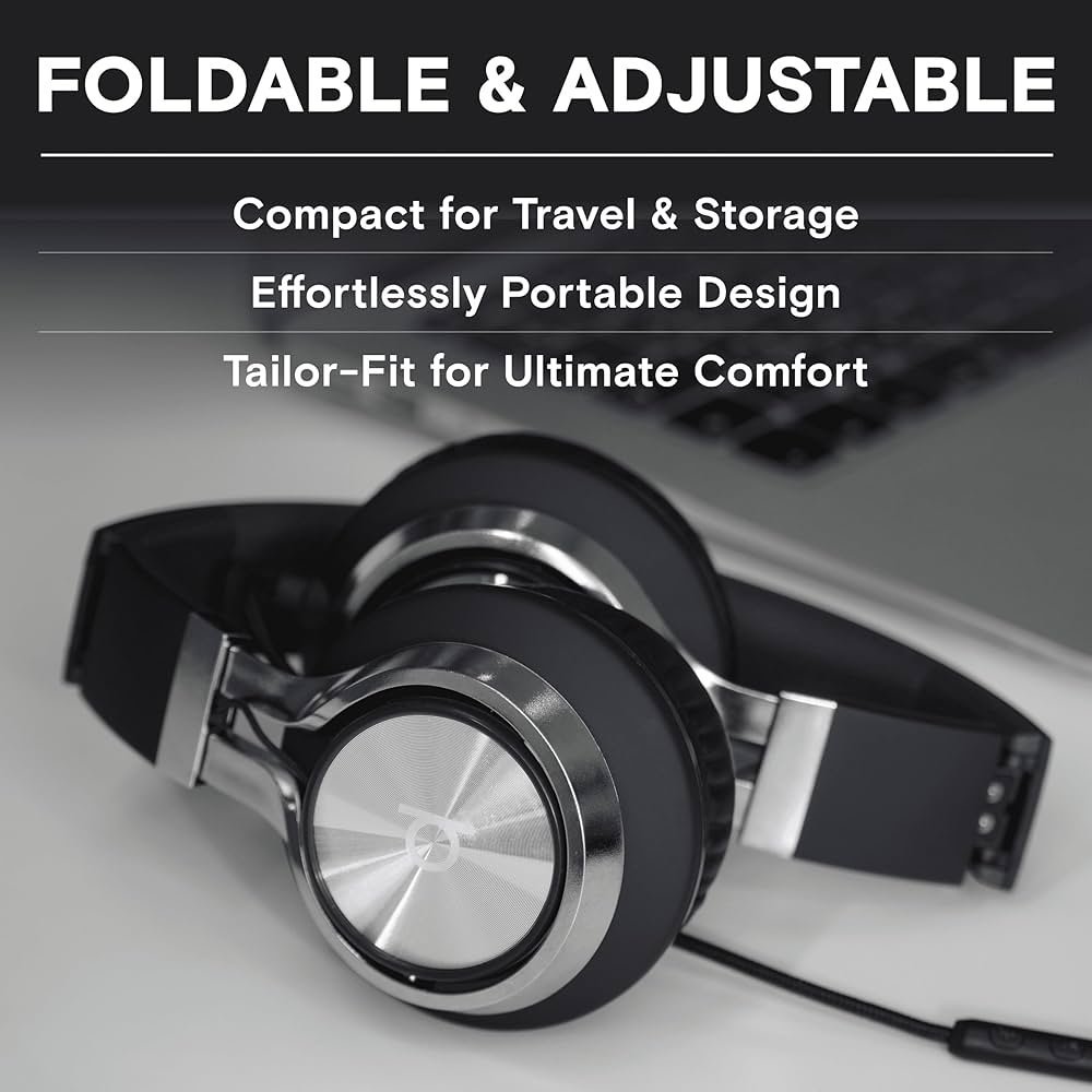 Foldable Noise Isolating On-Ear Headphones with Mic & Volume Control (Black, Wired)