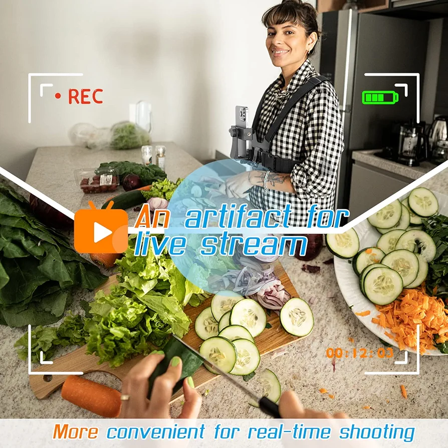 Chest Mount Harness Strap & Phone Holder for POV Vlogging – Compatible with GoPro HERO 12/11/10/9/8, Insta360, DJI & Smartphones – Adjustable First-Person Video Recording