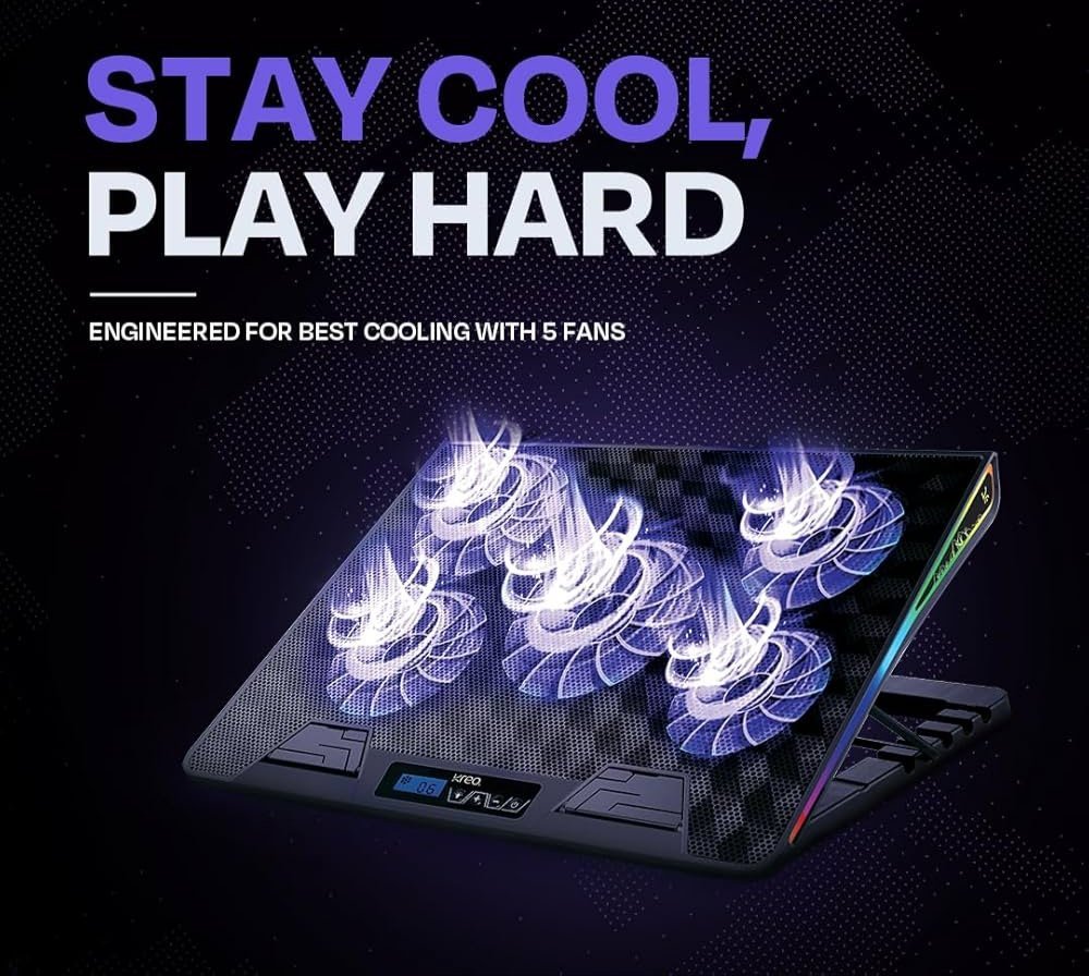 Tundra 5 Fans RGB Laptop Cooling Pad with Dual USB Port