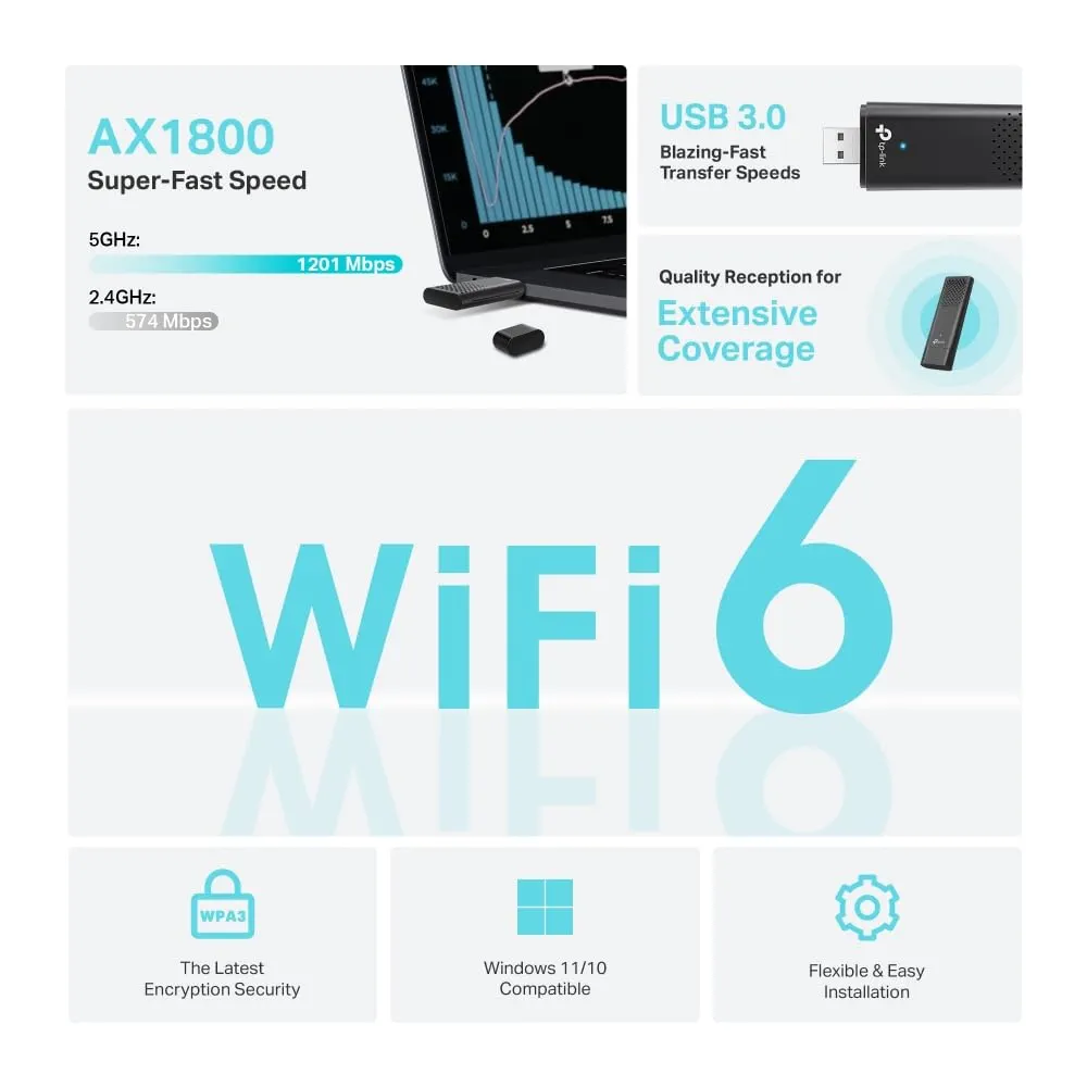Wi-Fi 6 USB Adapter (Archer TX20U) | AX1800 Dual-Band Wireless Network Adapter | Desktop & Laptop