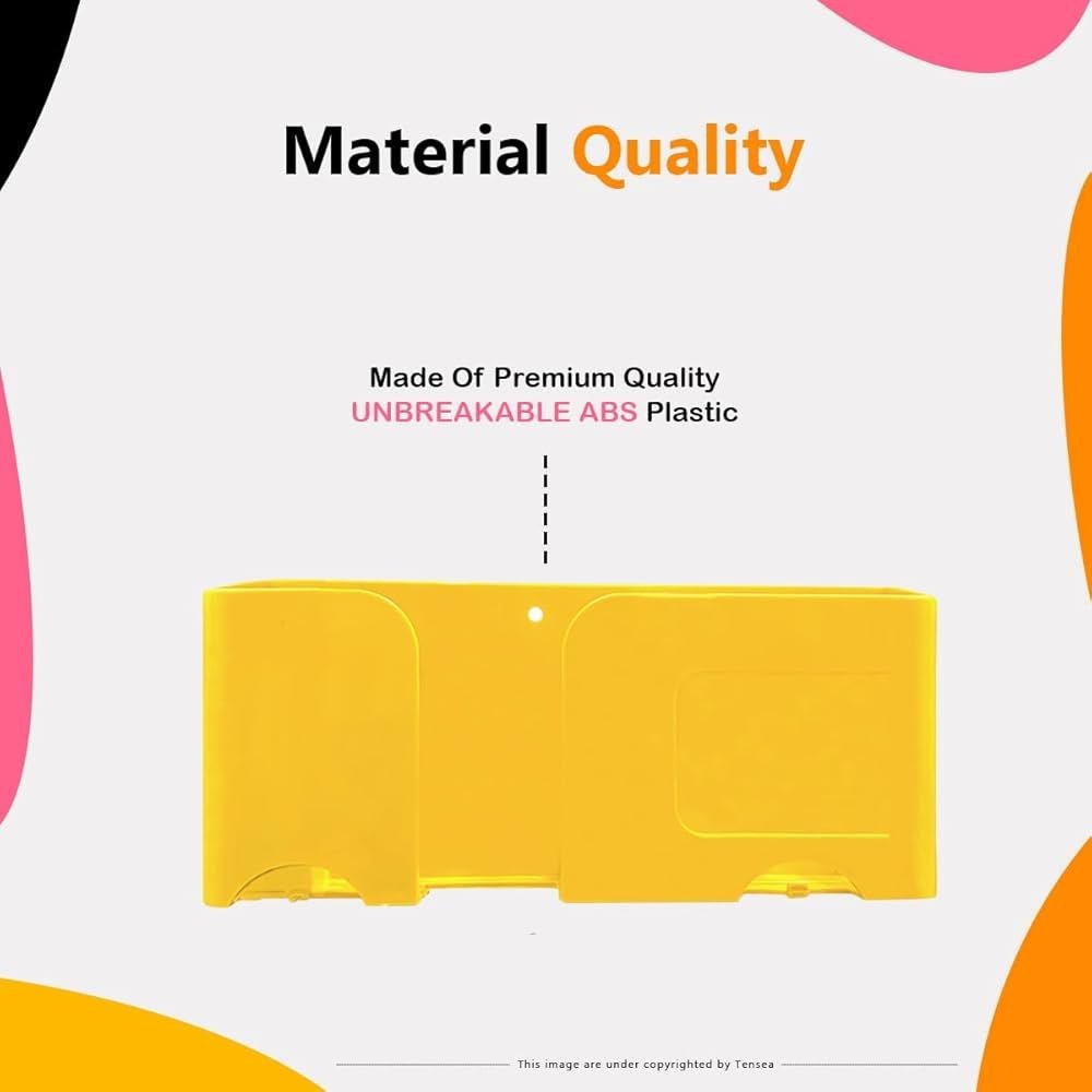 5-in-1 Wall Mount Mobile & Remote Holder – Multi-Purpose Storage Rack with Key, Pen & Accessory Organizer, Self-Adhesive, Heavy Duty (Yellow)