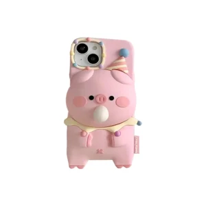 Pig Silicone Phone Case for iPhone 14 Pro – Cute 3D Pink Design
