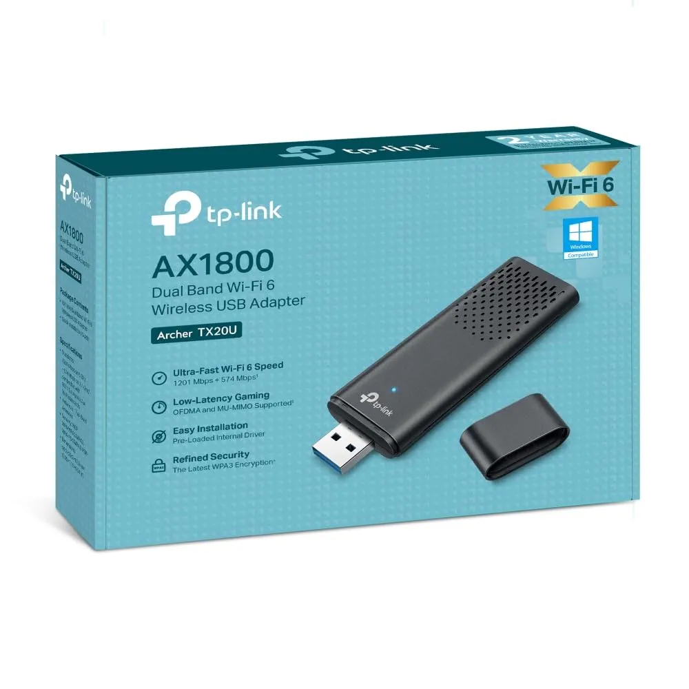 Wi-Fi 6 USB Adapter (Archer TX20U) | AX1800 Dual-Band Wireless Network Adapter | Desktop & Laptop