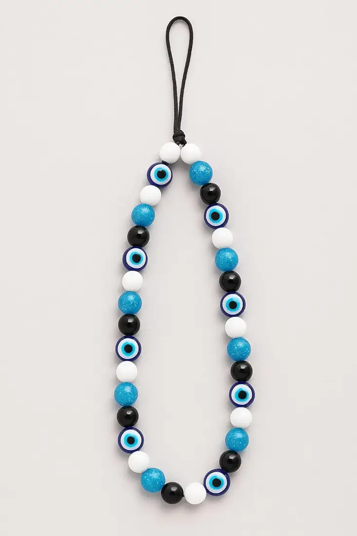 Evil Eye Phone Charm – Beaded Wrist Strap for Mobile, Decorative & Protective Accessory for Girls & Women