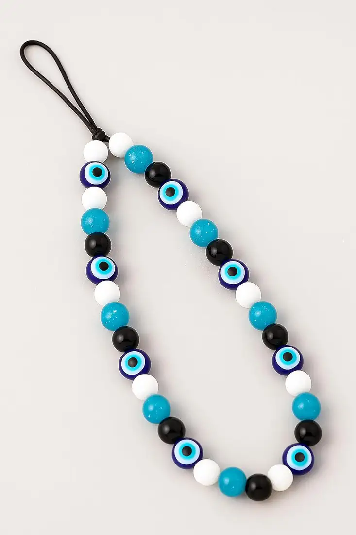 Evil Eye Phone Charm – Beaded Wrist Strap for Mobile, Decorative & Protective Accessory for Girls & Women