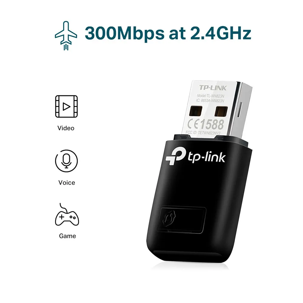Wi-Fi Dongle 300 Mbps Mini USB Adapter | Wireless Network Adapter for PC & Laptop | Windows/Mac/Linux