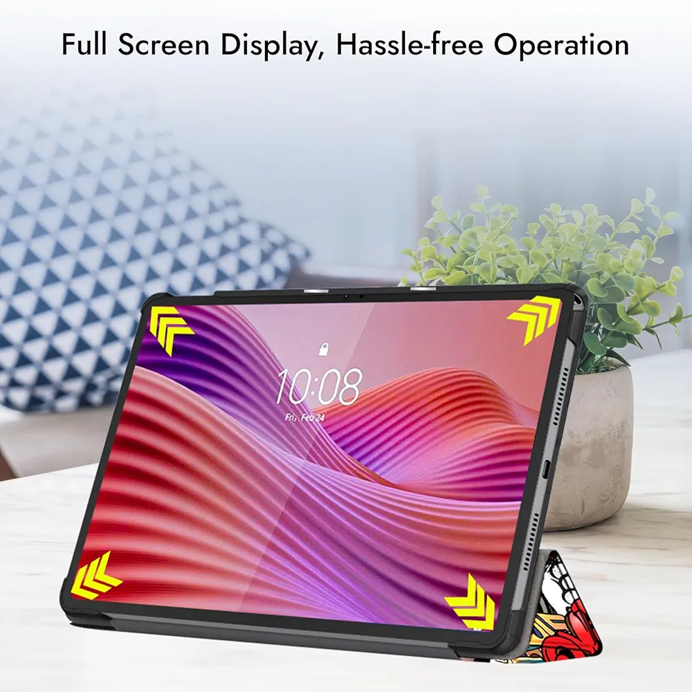 Cover for Lenovo Tab 10.1 Inch 2025 | Hippy Trifold Flip Cover Case – Faux Leather Stand Case with Auto Sleep/Wake