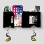 5-in-1 Wall Mount Mobile & Remote Holder – Multi-Purpose Storage Rack with Key, Pen & Accessory Organizer, Self-Adhesive, Heavy Duty (Large, Black)
