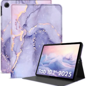 Cover for Lenovo Tab 10.1 Inch 2025 | Marble Lilac Folio Flip Cover Case – Premium Faux Leather Stand Case
