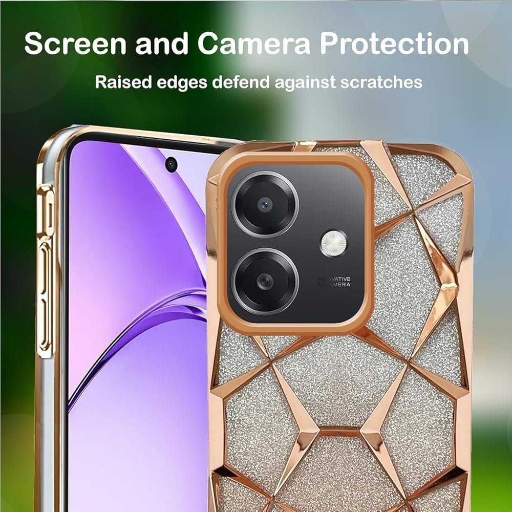 Glitter Geometric Case for Oppo A3 / A3x 5G – Gold