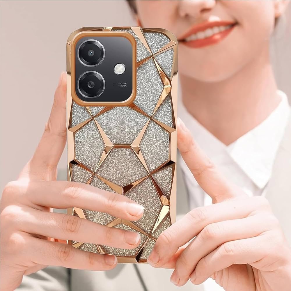 Glitter Geometric Case for Oppo A3 / A3x 5G – Gold