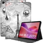 Cover for Lenovo Tab 10.1 Inch 2025 | Eiffel Design Folio Flip Cover Case – Premium Faux Leather Stand Case