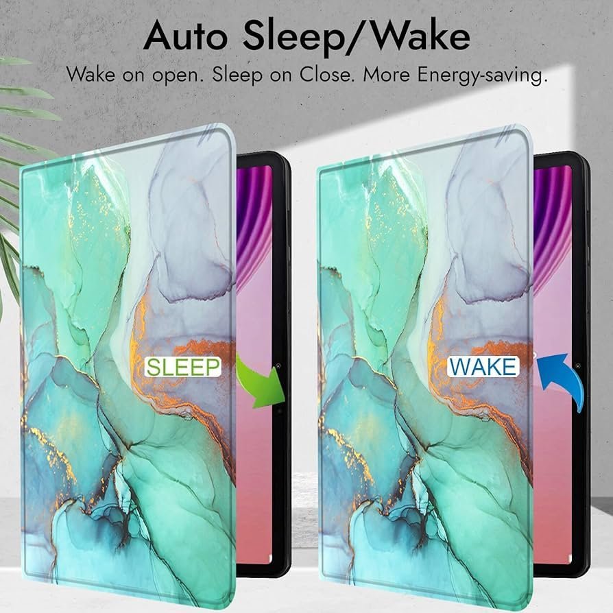 Cover for Lenovo Tab 10.1 Inch 2025 | Marble Green Folio Flip Cover Case – Premium Faux Leather Stand Case