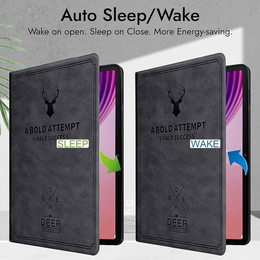 Cover for Lenovo Tab 10.1 Inch 2025 | Premium Deer Design Flip Cover Case with Auto Sleep/Wake – Black